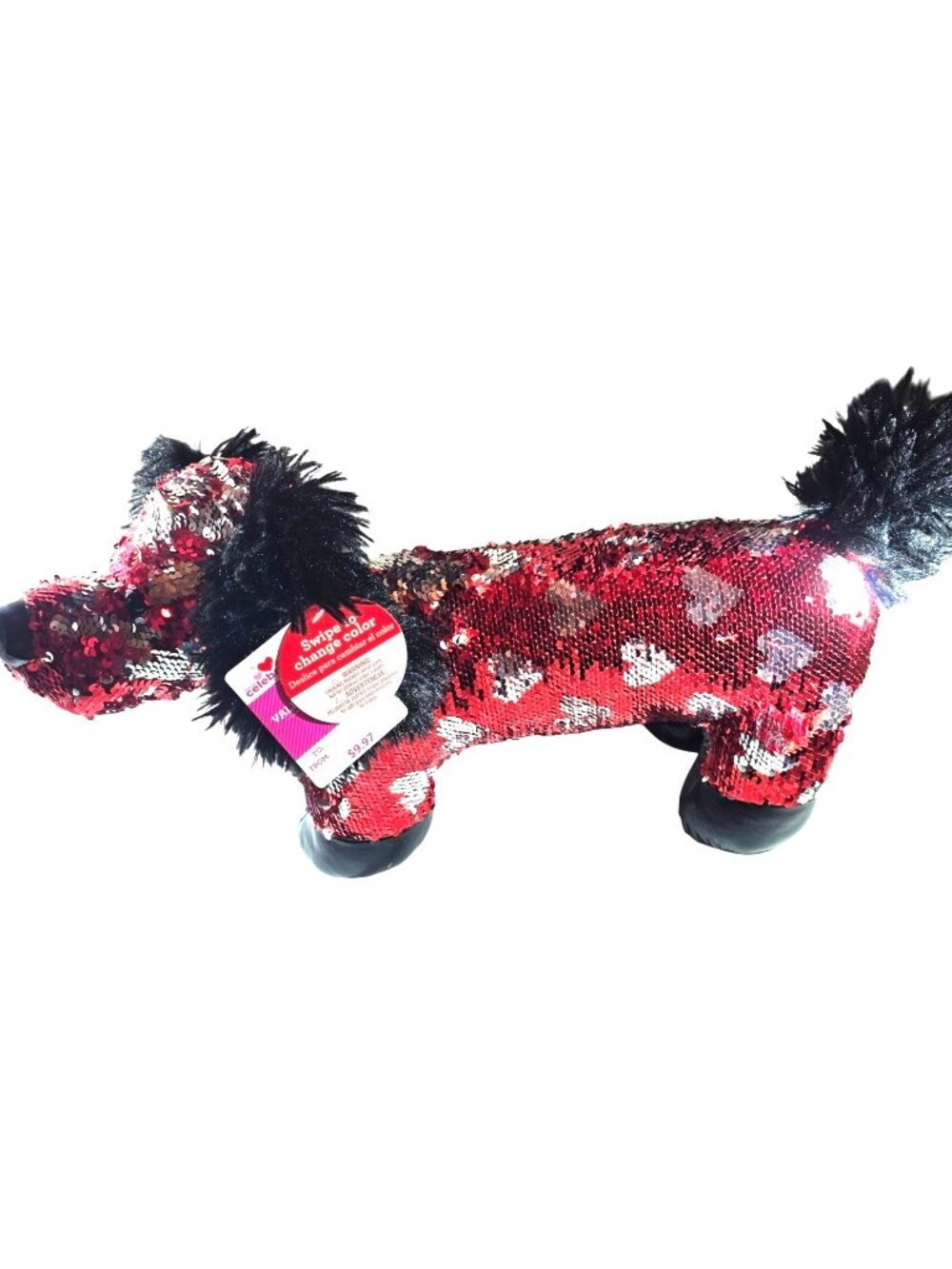 Dog Plush Toy walmart daschund red silver Valentine Love Sequin Color Changing